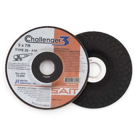 United Abrasives/Sait United Abrasives - Sait Challenger III Grinding Wheel Type 29 5  x 1/8  x 7/8 36 Grit, PK10 27615